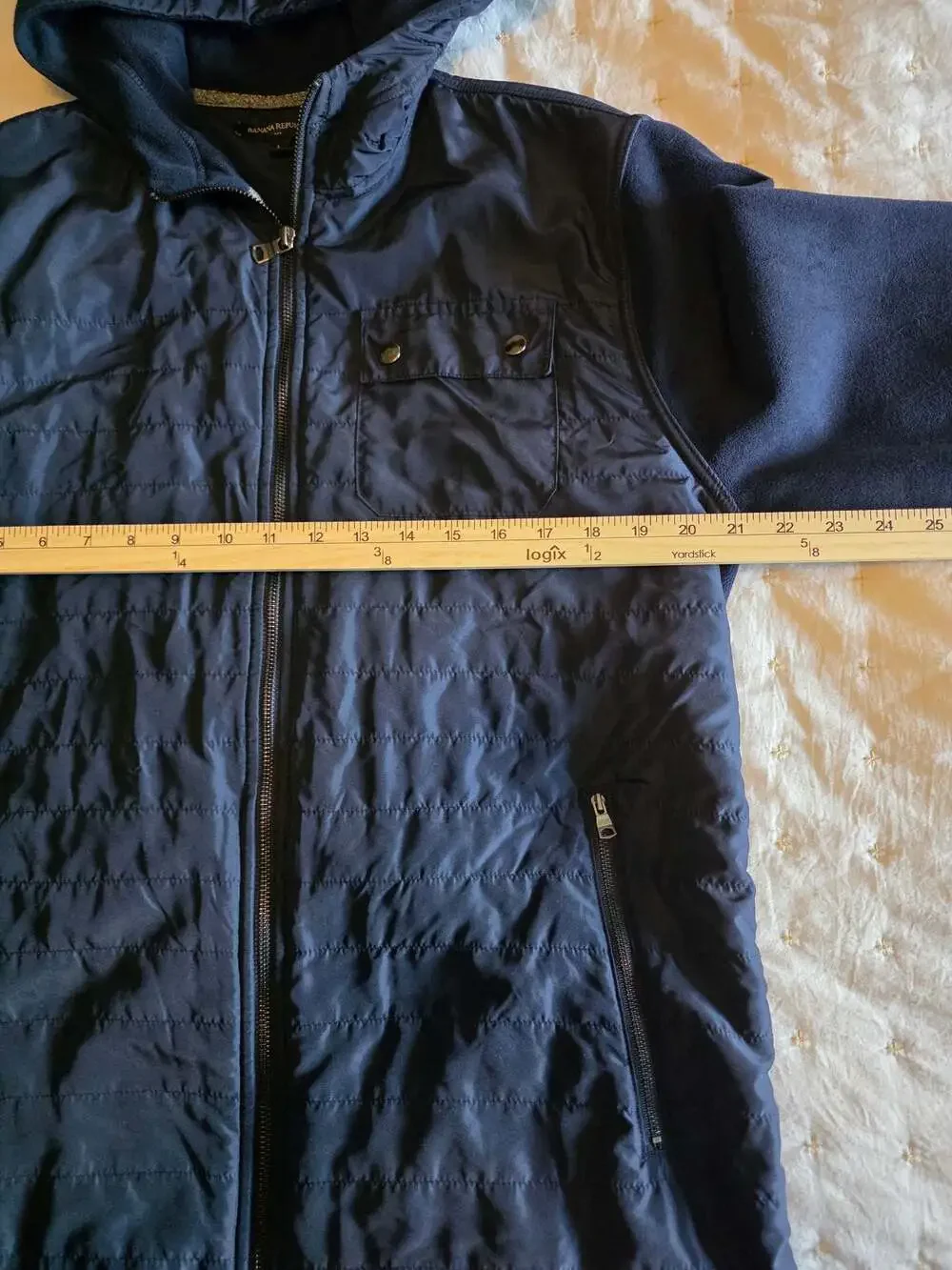 Banana‎ Republic Mixed Media Quilted Fleece Full-Zip Hoodie